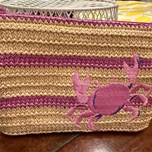Vera Bradley Straw Clutch with Pink Crab Embroidery